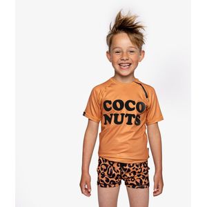 Beach & Bandits - UV-zwemshirt voor kinderen - UPF50+ - Korte mouw - Coco Nuts - Karamel - maat 128-134cm