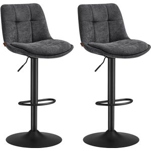 Barstoelen – In Hoogte Verstelbaar – Met Rugleuning en Voetsteun – Leigrijs – Set van 2