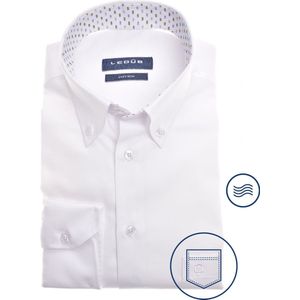 Ledub modern fit overhemd - popeline - wit - Strijkvriendelijk - Boordmaat: 42