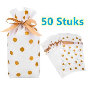 LIXIN Leuk Kado Zakjes - 50 Stuks - Gold Dots - 15x6x23cm - Cadeauzakjes - Cadeautasje - Papieren zakjes - Inpakzakjes - Bruiloft - Festival - Candy - Colorful Gift Bags