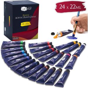 Artina Acrylverf Set 24 Tubes à 22ml - Premium Acrylverfen - Acrylverfset voor Schilderen voor Schilderen van Schilderijen op Schildersdoeken