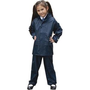 Regenpak winddicht navy blauw voor meisjes - Regenjas / regenbroek - Regenkleding voor kinderen M (122-128)