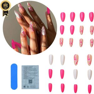 GUAPÀ® Plaknagels | 24 stuks valse nagels | Press On Nails | Zelfklevende Plaknagels | Nepnagels | Kunstnagels | Compleet plaknagels starterspakket | Nagels Wraps | Nail Art | Zomer Nagels | 24 stuks plaknagels Roze Nail Art