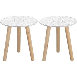 Set van 2x stuks plantenstandaards rond hout wit/naturel 30 x 30 cm - Home Deco Plantentafels