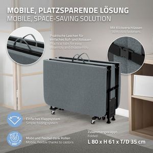 Opvouwbaar logeerbed 80x190 cm met oprolbaar matras voor kinderen & volwassenen tot 200kg draagvermogen