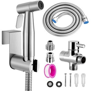 Bidet Handdoucheset, premium roestvrij staal, geborsteld, bidet sproeier, voor douche, badkamer, hygiënisch, toiletpapier, luierreiniging, met G1/2 inch ventiel en een G3/8 inch