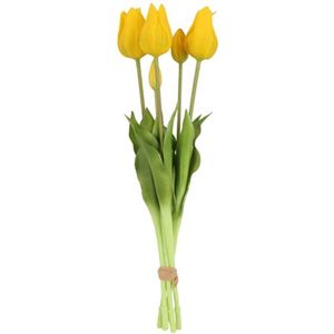 Countryfield Kunst tulpen boeket Greigii - 5x stuks - geel - real touch - 45 cm - levensechte kunstbloemen