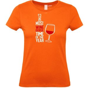 Dames t-shirt Most Wonderfull Wine | Foute Kersttrui Dames Heren | Kerstcadeau | Kerstpakket | Oranje (Dames) | maat XL