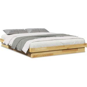 vidaXL - Bedframe - zonder - matras - 135x190 - cm - massief - hout - eiken