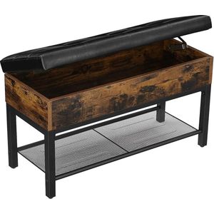 Nancy´s bank - Schoenenbank - Schoenenkast - Bedkast met opbergruimte - Schoenenrek - Kunstleder - Industrieel - Spaanplaat - Vintage - Bruin met zwart