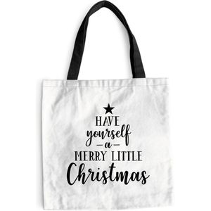 MuchoWow® Schoudertas - Strandtas - Big Shopper - Boodschappentas - Quote Kerst ""Have yourself a merry little Christmas"" met een witte achtergrond - 45x45 cm - Katoenen tas