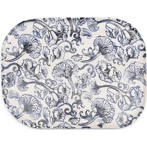 Riviera Maison Serveerbord wit porselein met blauw gebloemde print - Amalfi rechthoekig plateau voor serveren van hapjes