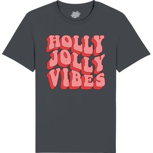 Holly Jolly Vibes - Foute Kersttrui Kerstcadeau - Dames / Heren / Unisex Kleding - Grappige Kerst Outfit - T-Shirt - Unisex - Mouse Grijs - Maat M