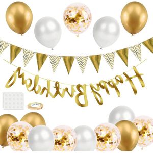 Ballonnen Verjaardagsdecoratie Set - Verjaardag Decoratie - 20 stuks - Wit en Goud