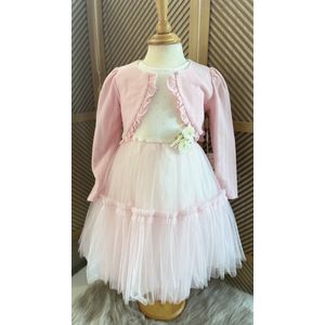 luxe feestjurk met roze jas-galajurk met bolero-tutu roze rok-vintage jurk-bruiloft-communie-fotoshoot-verjaardag-wit roze-katoen-7 jaar maat 122