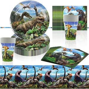 Dinosaurus Verjaardagsservies (LET OP, zonder tafelkleed),40 Delige Dinosaurus Verjaardagsfeestartikelen,Verjaardagsservies,Dinosaurus Feest Papieren Borden enz,Voor 10 Personen,Perfect Voor Verjaardagsfeestjes,Babyborrels