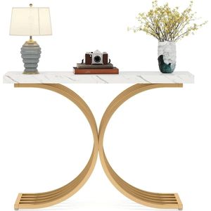 Bestelblij® - Gangkast - Gangtafel - Wit marmer met goud metalen onderstel - Entree console - 105x30x80 cm