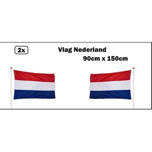 2x Vlag Nederland 90cm x 150cm - Koningsdag Holland Vlag Nederland thema feest EK WK
