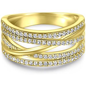 Estrella - 18k Geelgouden Moissanite Cross- 18k GeelgoudenOver Lijnen Ring