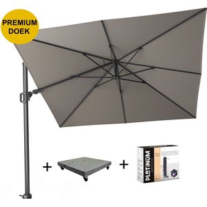 Challenger T2 premium zweefparasol 300x300 cm manhattan met 90 KG voet en hoes