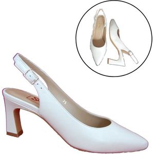 Stravers - Witte Leren Slingback Hakken Maat 44 Kleine Maten Trouwschoenen Trouwpumps