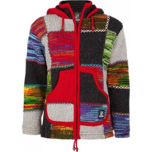 Gebreid Wollen Dames Vest van Schapenwol met Polyester Fleece voering en vaste capuchon - SHAKALOHA - W Rib Patch Multi S