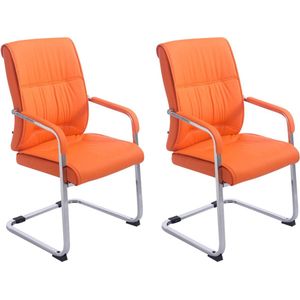 Stoel Lucero - Oranje - Faux Leather - Chroom onderstel - set van 2 - Zithoogte 48cm - Ergonomisch - deluxe