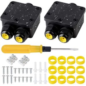 Aansluitdoos waterdichte IP68 verdeeldoos voor buiten 3-weg zwart elektrische buitenverdelerdoos kabelspecificatie Ø 4 mm - 14 mm 2 stuks.