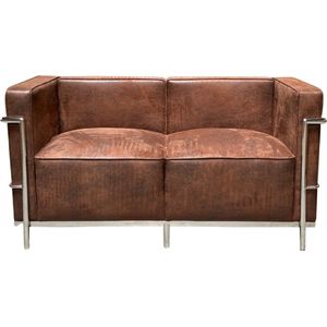 Design Bank - 2 Zits - Bruin - Vintage - Leer - Sofa - Zitbank
