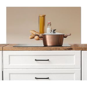Spatscherm keuken 100x50 cm - Kookplaat achterwand Spaghetti - Melk - Tomaten - Eieren - Brood - Muurbeschermer - Spatwand fornuis - Hoogwaardig aluminium