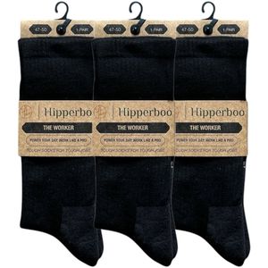 Hipperboo® Bamboe Werksokken - 3 Paar - Werkkousen - Maat 47-50 - Zwart - Heren Werksokken - Meerdere Maten en Kleuren - Multifunctionele Bamboe sokken