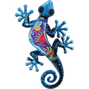 Salamander | metaal & glas | paisley | fuchsia | S | 12x21cm | wanddecoratie | huis, tuin, schutting en terras | voor binnen en buiten