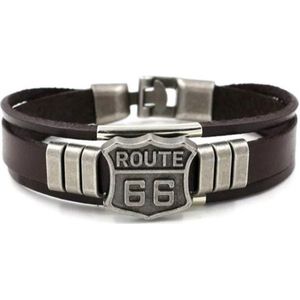 SALE - UITVERKOOP - AANBIEDING - Herenarmband – Mannenarmband – Leer – Bruin – Route 66 - Vaderdag - Cadeau voor hem