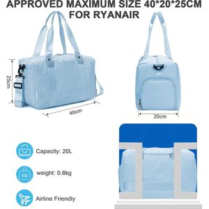 Handbagage 40 x 20 x 25 cm handbagage tas reistas handtas cabinetas voor vliegtuig sport ziekenhuis weekendtas met schouderriem 20 L, blauw