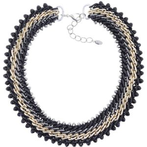 Behave - Statement Ketting Gevlochten Design – Goud/Zilver/Zwart – 40 cm + 7 cm Verlengketting – Nikkelvrij