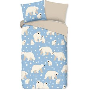 Warme kids flanel dekbedovertrek Ijsberen - 140x200/220 (eenpersoons) - hoogwaardig en superzacht - vrolijke uitstraling
