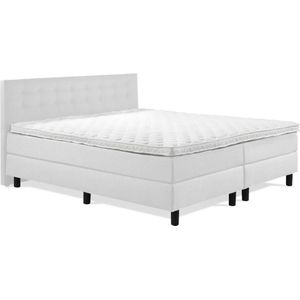 Boxspring Luxe 140x210 Knopen Wit Lederlook