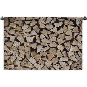 Wandkleed Brandhout - Stapel brandhout met verschillende vormen Wandkleed katoen 150x100 cm - Wandtapijt met foto