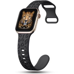 YONO Leopard Bandje geschikt voor Apple Watch - 41/40/38 mm - Siliconen Armband - Zwart