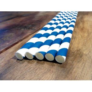 280 stuks blauw gestreepte papieren rietjes 8mm x 200mm (FSC) / Striped blue paper straws - 100% composteerbaar