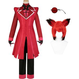 Holoun - Haz Hotel - Anime Alastor - Cosplay Kostuum - Pruik Rose - Netto - Synthetische - Vezel - Verstelbaar Formaat - Cos Conventie - Halloween Cadeau - Rood Maat L