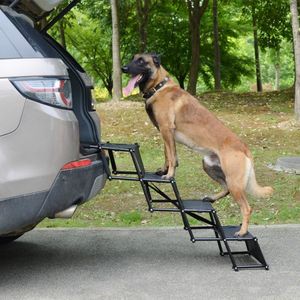 Hondentrap Inklapbaar - Extra Stevig Loopplank Hond Voor Auto - Veilig Trap Voor Hond - Anti Slip Met Coating - Zwart Deluxe