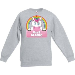 Miss Magic de eenhoorn sweater grijs voor meisjes - eenhoorns trui - kinderkleding / kleding 152/164