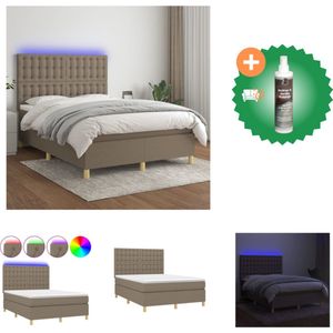 vidaXL Boxspring met matras en LED stof taupe 140x200 cm - Bed - Inclusief Reiniger