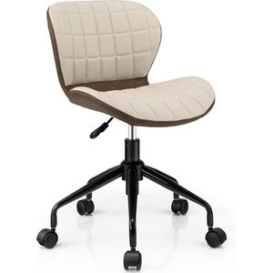 Bureaustoel, bureaustoel zonder armleuningen, in hoogte verstelbare ergonomische draaistoel, belastbaarheid 150 kg, computerstoel voor werkkamer, kantoor, make-uptafel (beige + bruin)