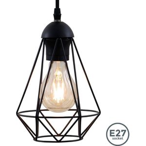 B.K.Licht - Metalen Hanglamp - zwart - voor binnen - industriële - met 1 lichtpunt - eetkamer - slaapkamer - pendellamp - Ø16.5cm - E27 fitting - excl. lichtbron