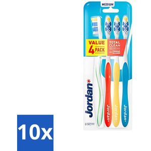 Jordan - Total Clean - Tandenborstels Medium - 4 Tandenborstels - Bulkverpakking - 10 stuks