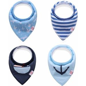 Baby Berliée - Set van 4 Bandana Slabbetjes - Katoen & Fleece - Unisex - Blauw - Blue Marine