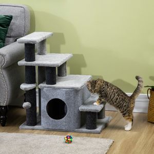 Huisdiertrap 3/4-fasen kattentrap met een slapende holte en hangende game bal honderd lamp honden trappen dierentranshok pluche pluche