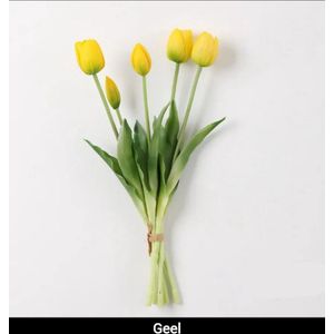 Real Touch Tulips - Yellow - Real Touch Tulpen - Geel - Tulpen - Kunstbloemen - Kunst Tulpen - Kunst Boeket - Tulp - 40 CM - Zijden Bloemen - Latex Bloem - Bruiloft - Voorjaar - Lente
